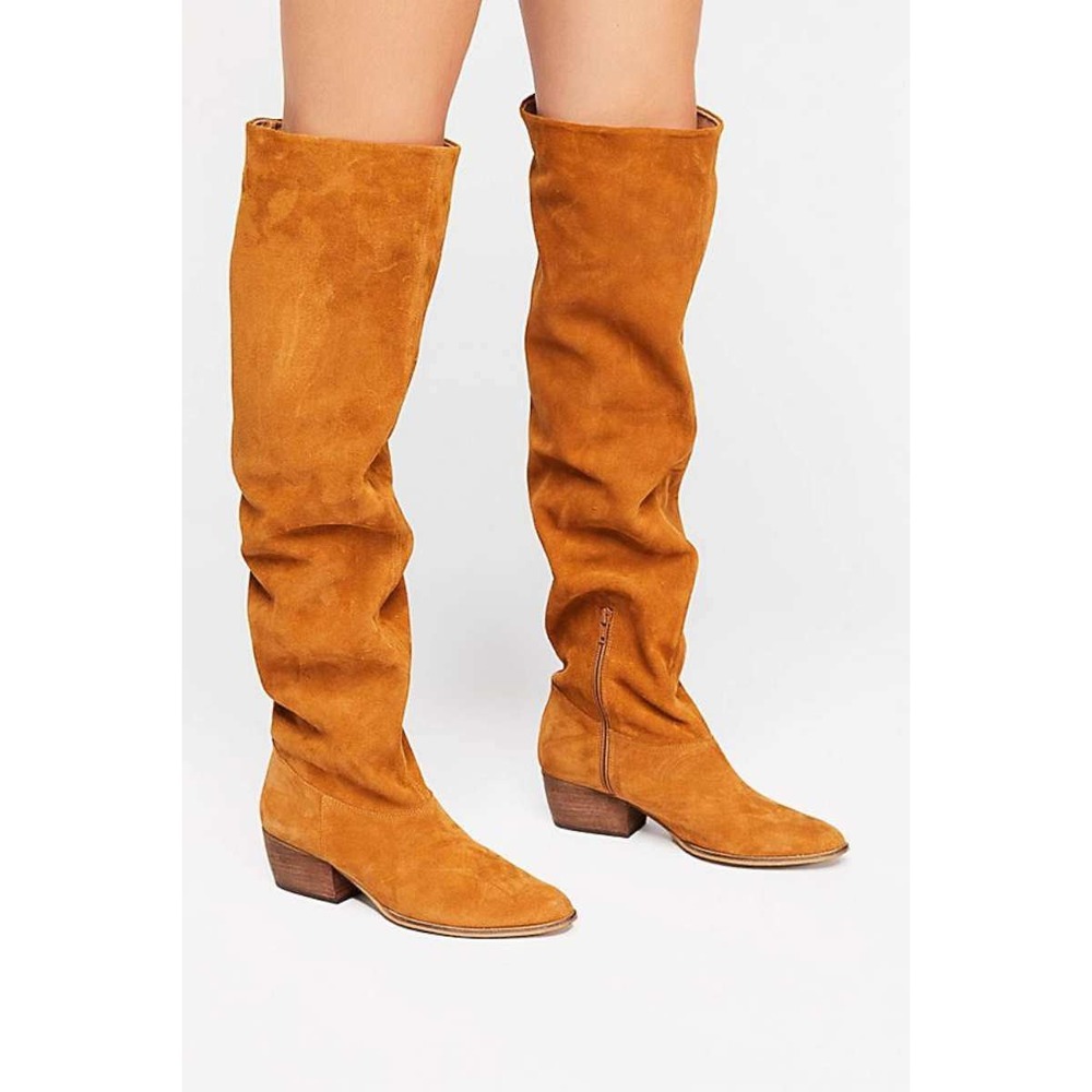 Free People Over The Knee Boots Day-By-Day Slouch 37 Tan Brown Suede Tall Boho